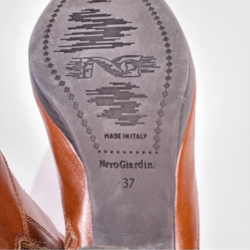 NeroGiardini Womens Leather Ankle Boots Made In Italy Block Heel Brown EU 37 - Picture 8 of 12